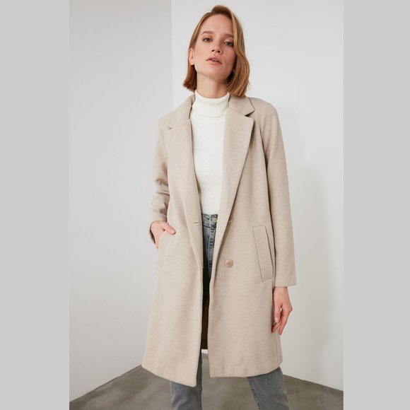 Trendyol Jackets & Blazers - NWT Shawl 100% Cotton Collar Begie Pea Coat Small